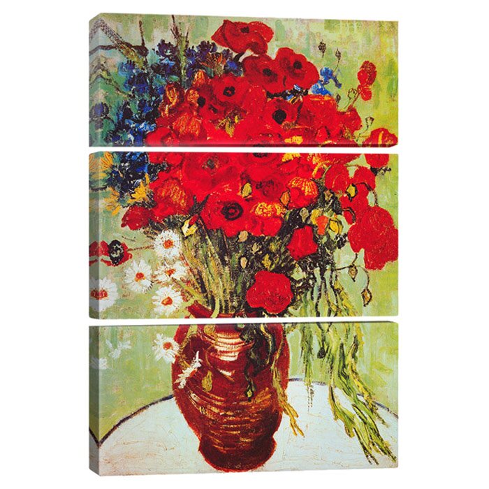 Vase With Daisies And Poppies by Vincent Van Gogh - 3 Piece Print on Canvas